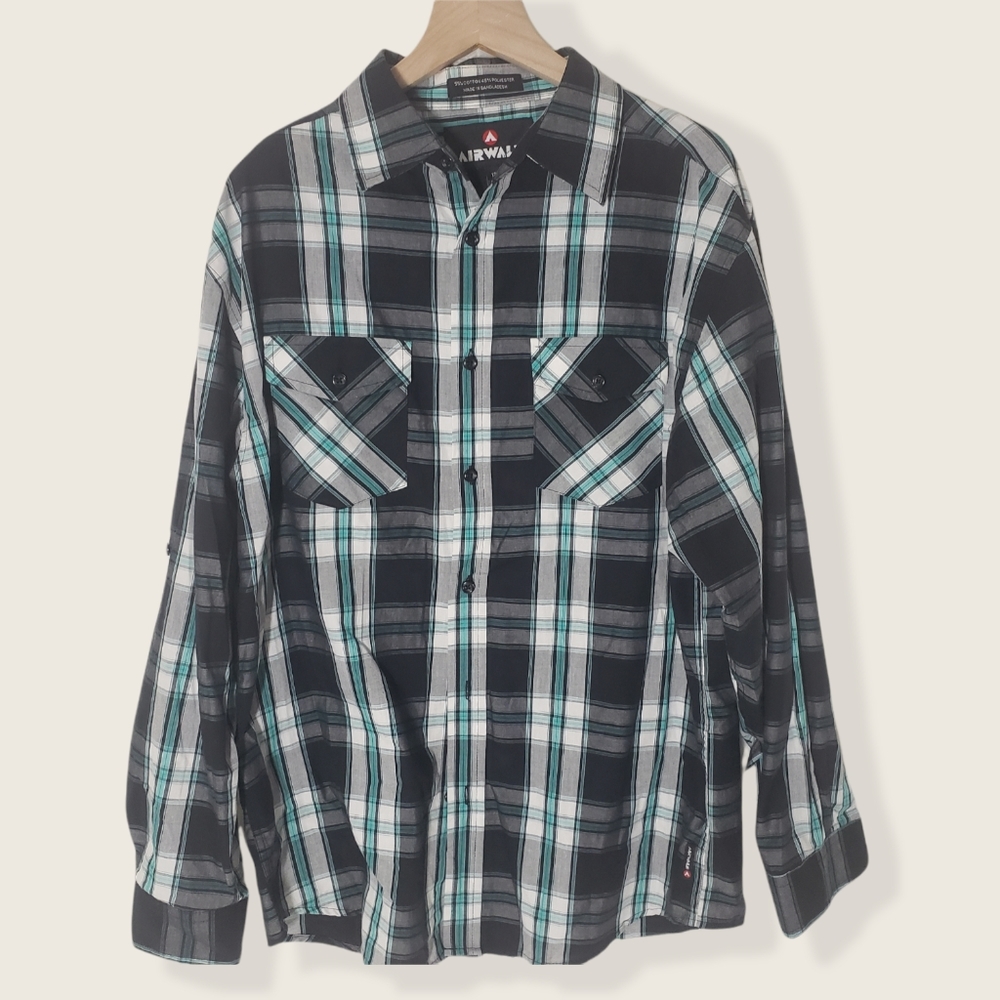 AIRWALK LONG SLEEVE PLAID BUTTON SHIRT YOUTH 18